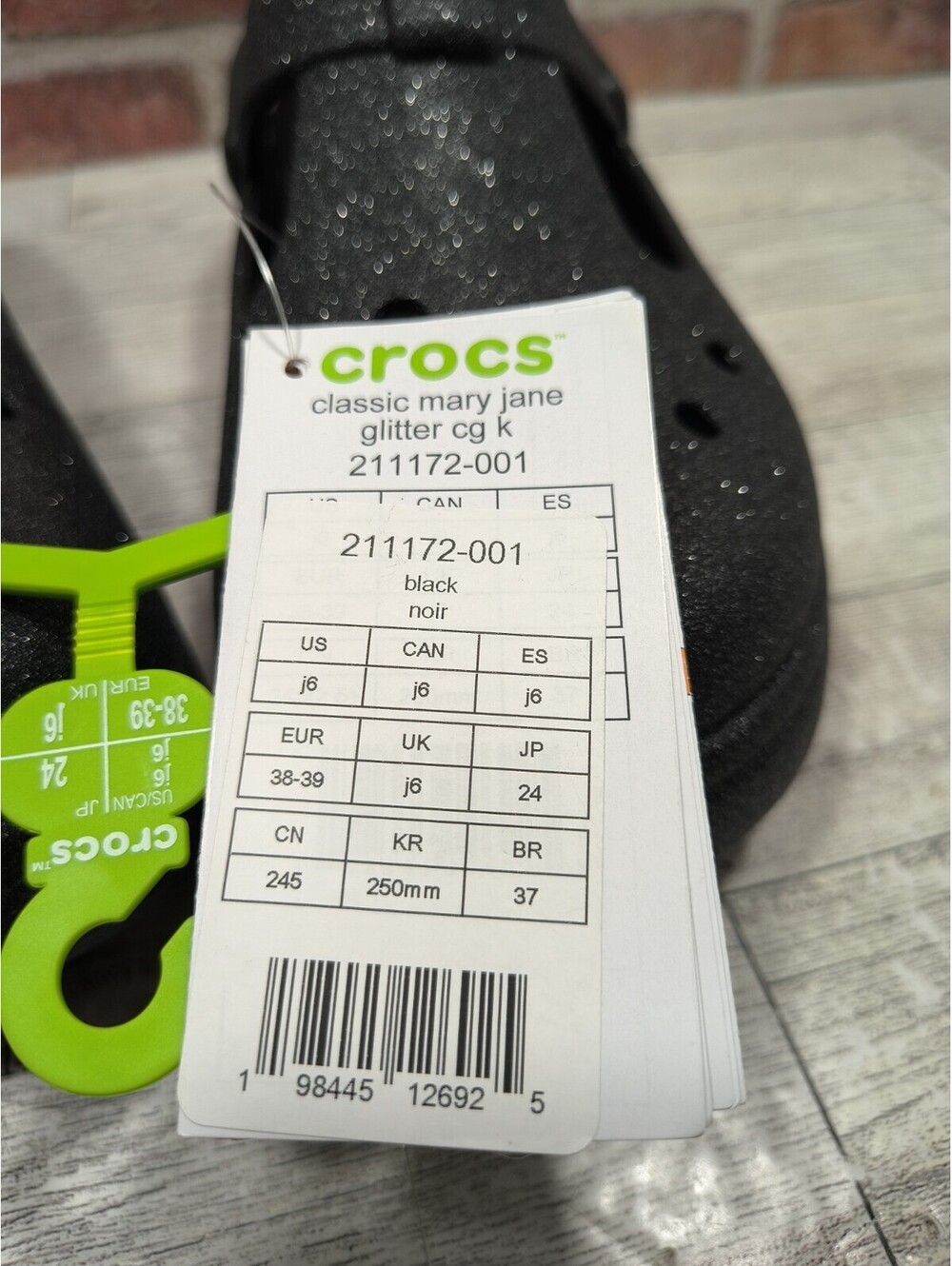 Crocs Mary Jane Glitter Clog Youth Black Glitter Size J6 211172-001 NWT - Picture 2 of 9